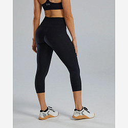 Тайтсы с высокой талией  TYR Womens's Base Kinetic High-Rise 3/4 Logo Leggings - Solid